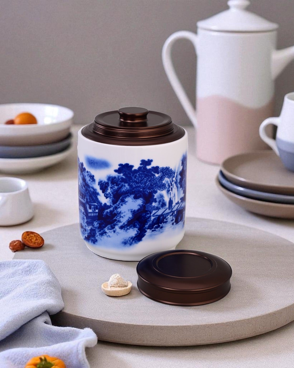 'By the River' Blue & White Porcelain Storage Jar 