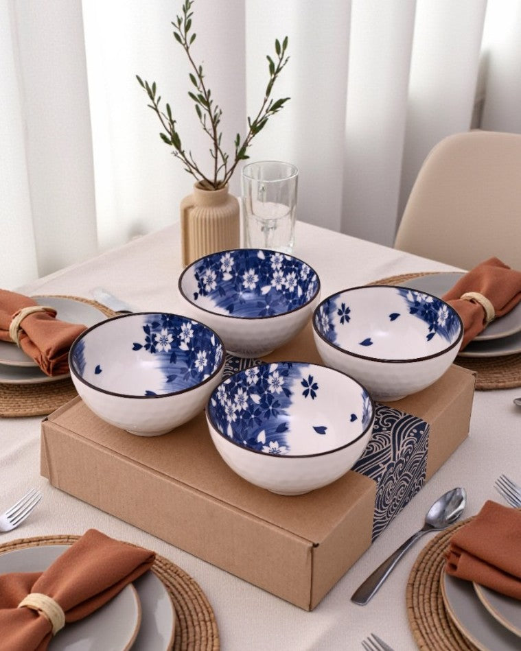 Classic Blue Petals Katori - Set Of 4