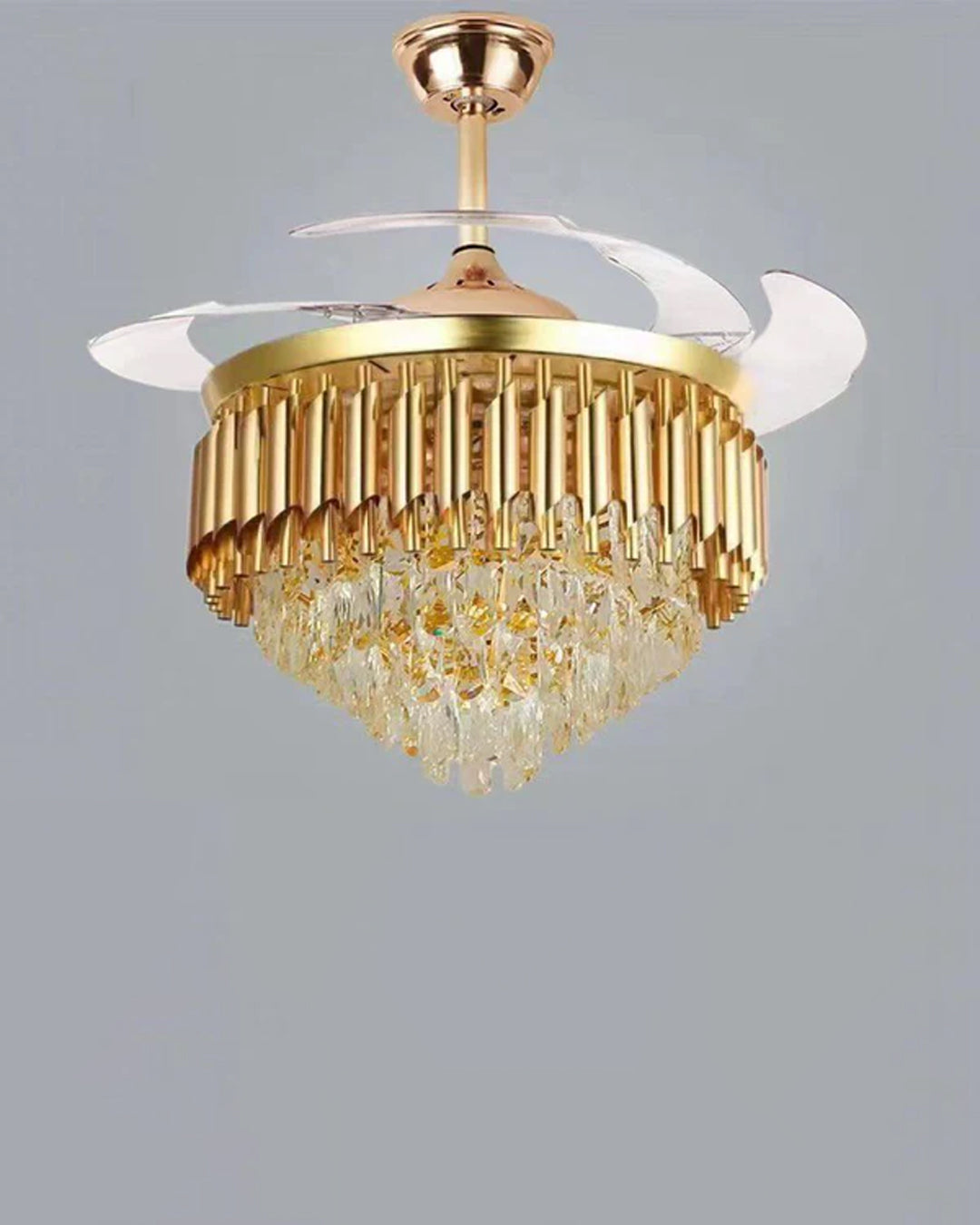 Golden Crystal Retractable Ceiling Fan + Chandelier Light (with Remote Control) 