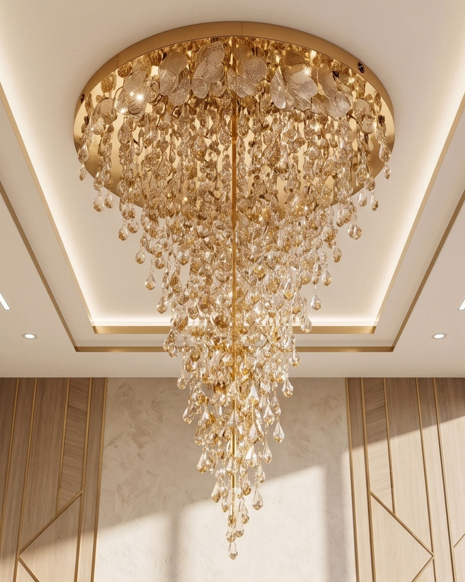 Royal Golden Crystal Cascade Chandelier 
