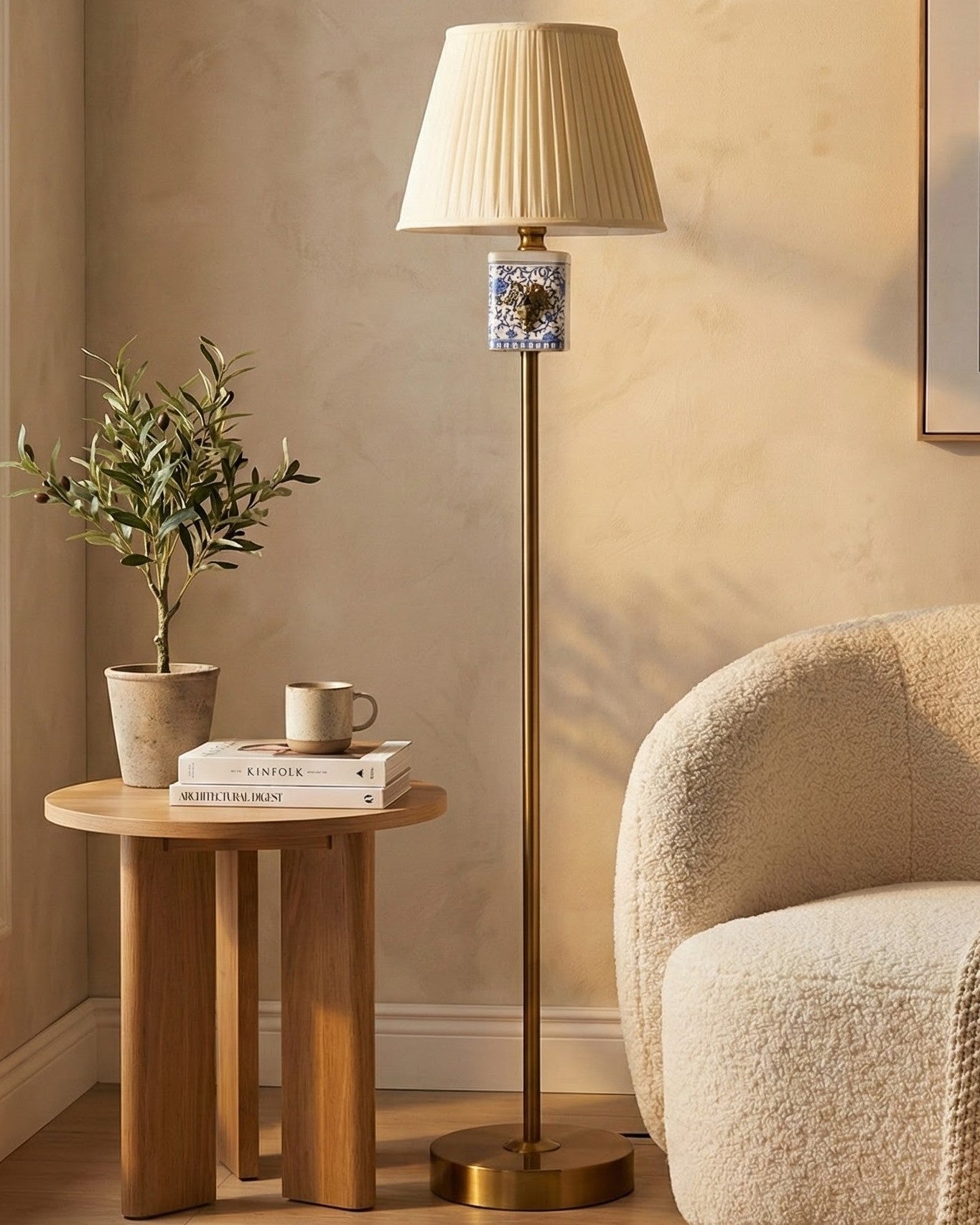 Antique brass Goat Blue Dynasty Floor Lamp 