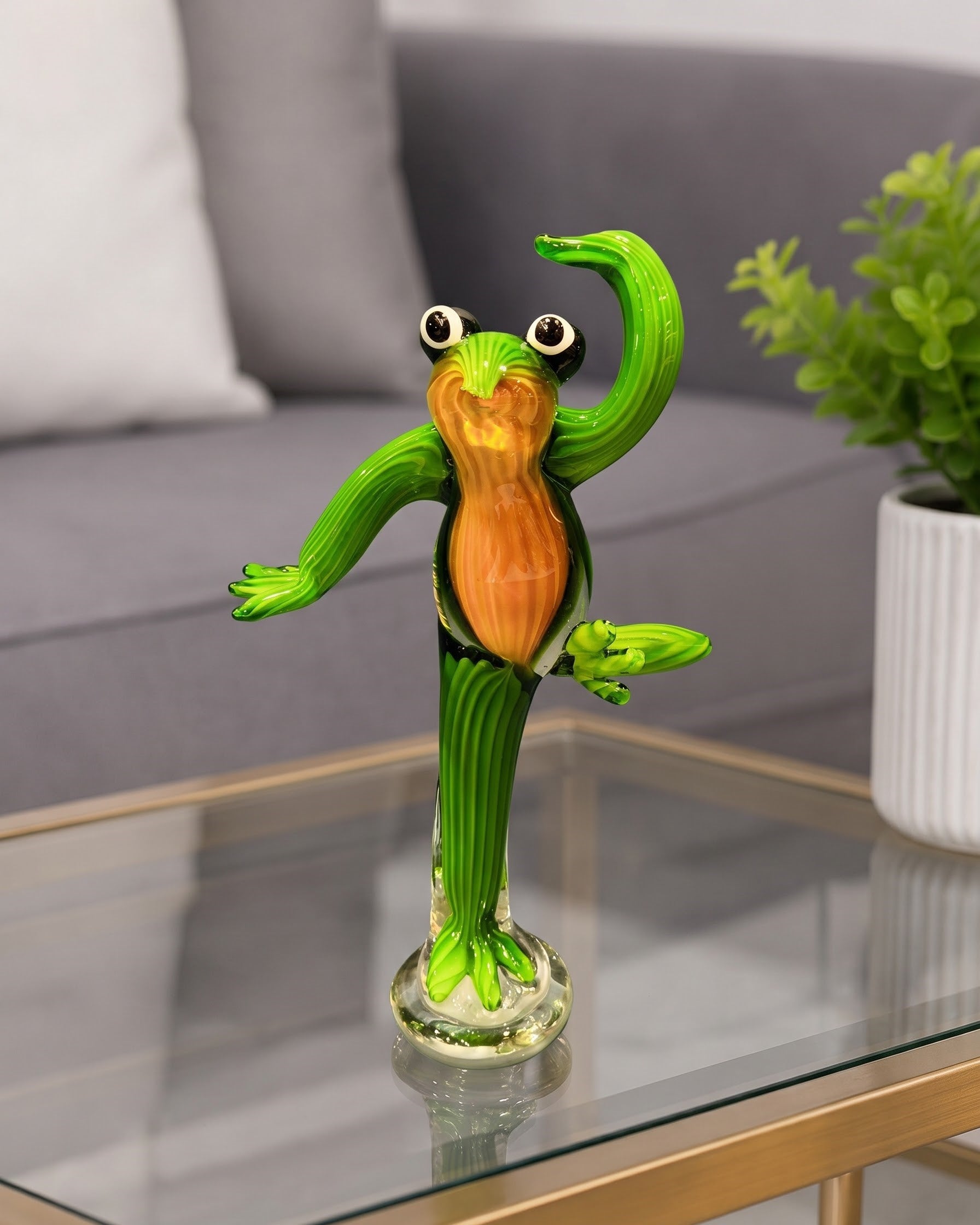 Yoga Balancing Frog Decorative Glass Figurine 