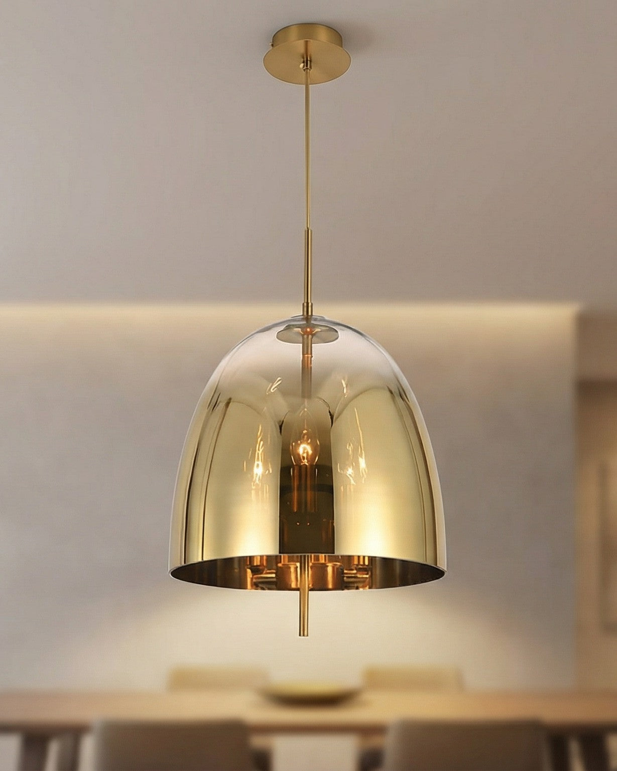 Glass Dome Pendant Light - Gold 