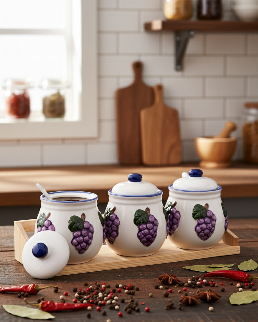 Graceful Grapes Condiment Server - Set Of 3 
