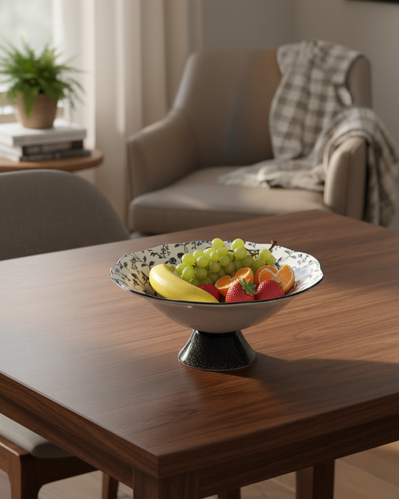 Blue Blossom Pedestal Desert Bowl