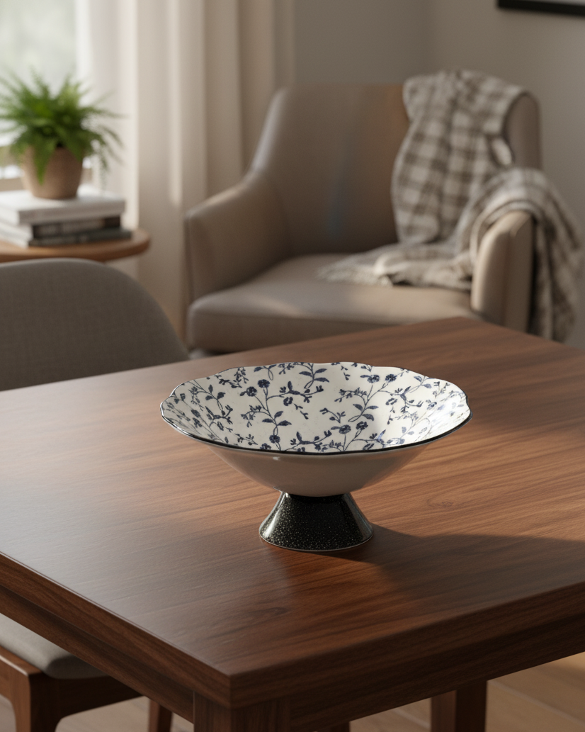 Blue Blossom Pedestal Desert Bowl 