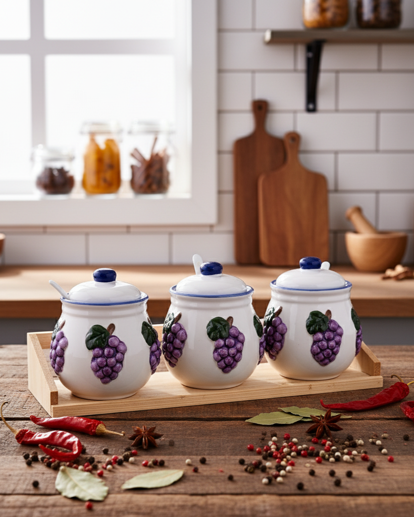 Graceful Grapes Condiment Server - Set Of 3 