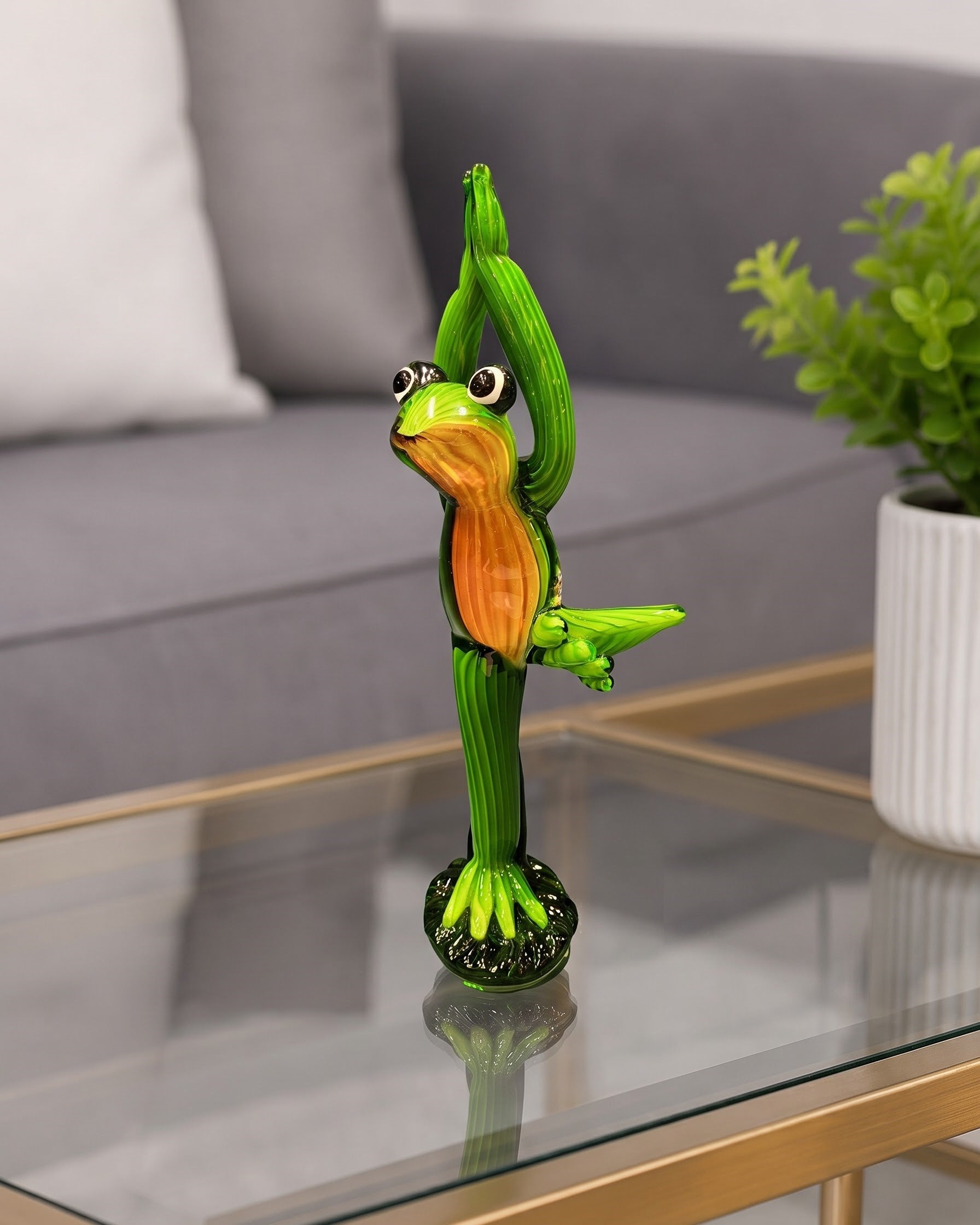Yoga Balancing Frog Decorative Glass Figurine 