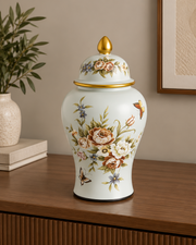 Regal Floral Butterfly Temple Jar - Large