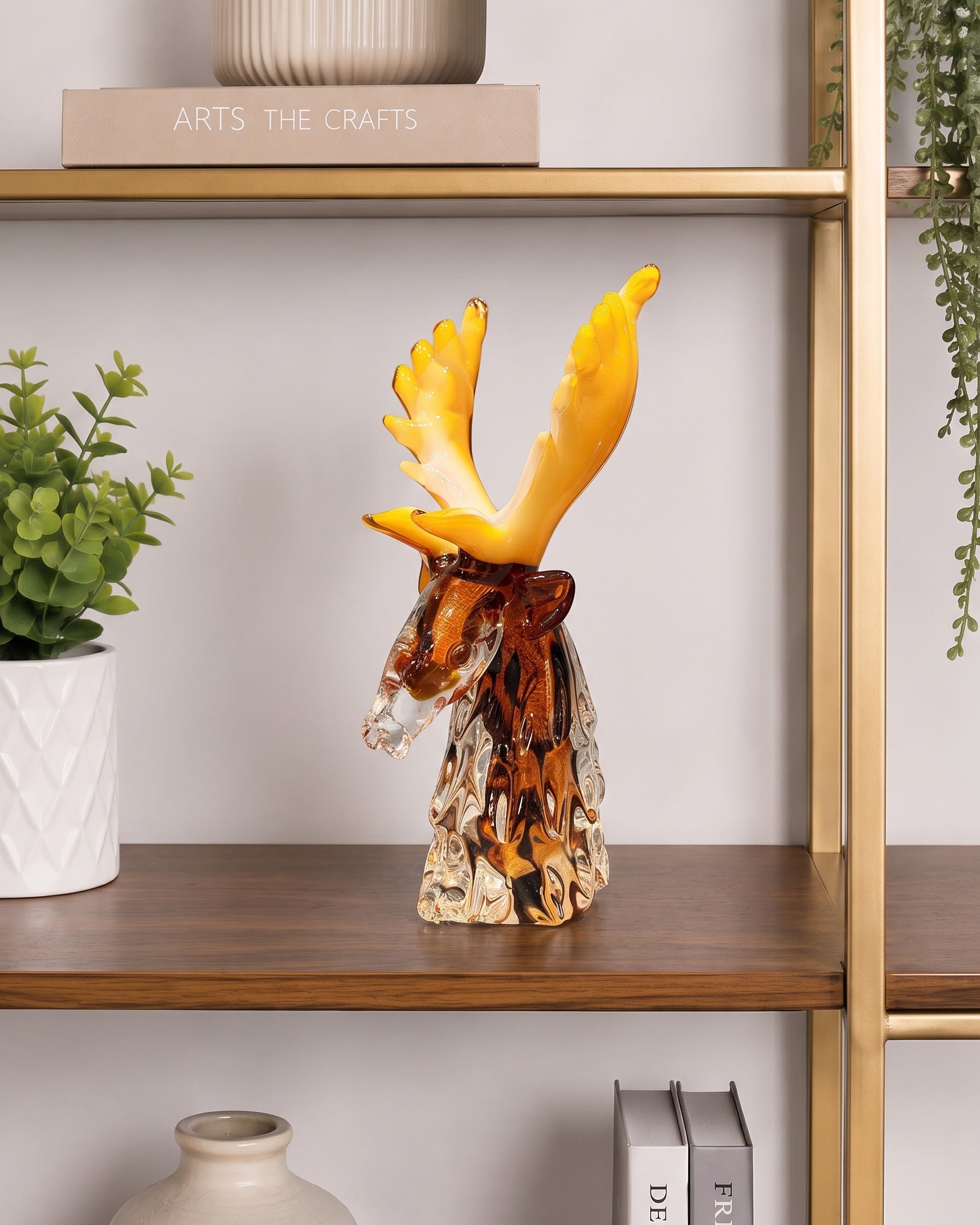 Amber Antler Deer Decorative Glass Figurine 