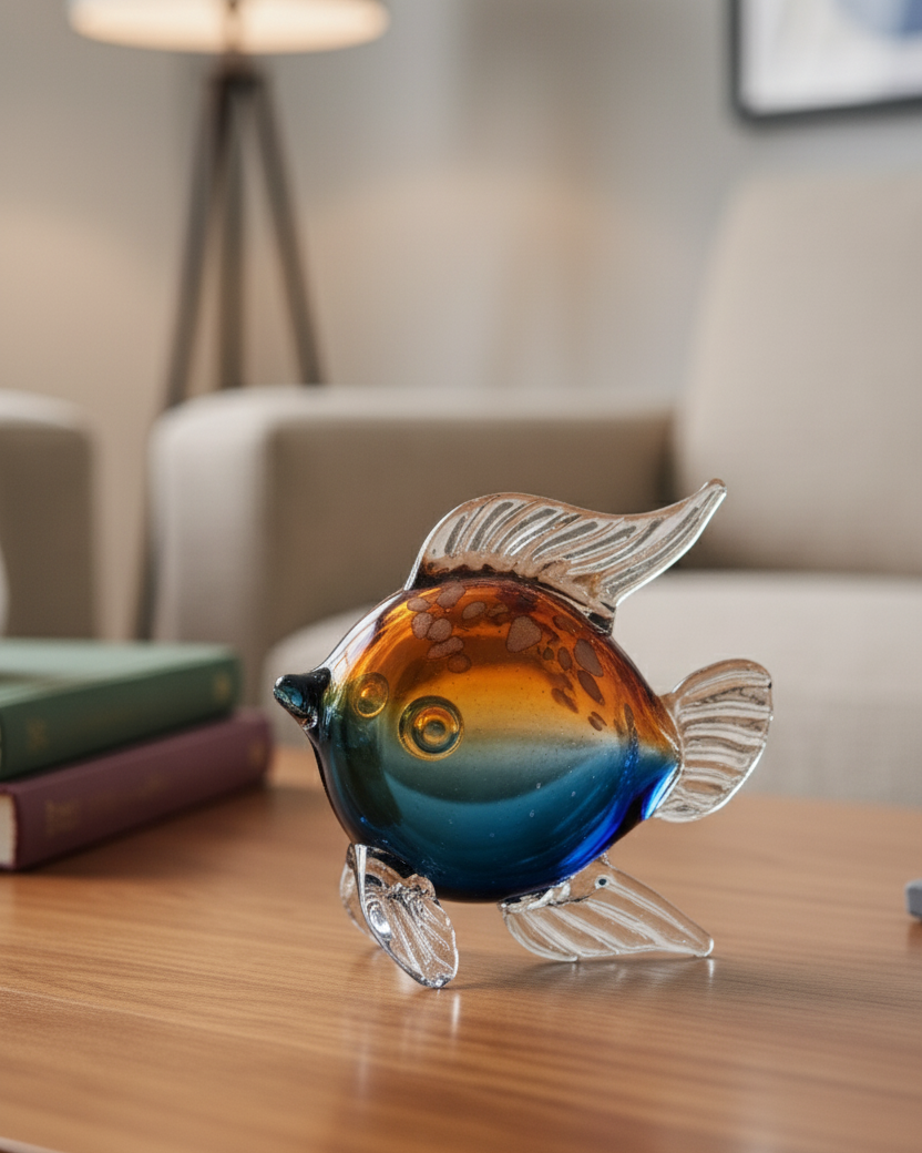 Aqua Ember Glass Decorative Fish Figurine 