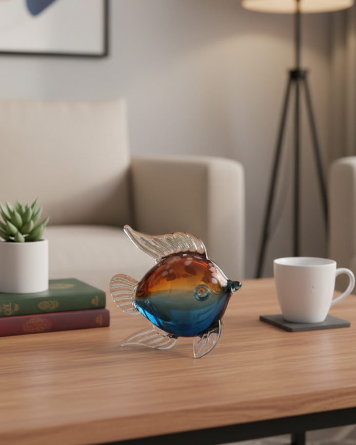 Aqua Ember Glass Decorative Fish Figurine 
