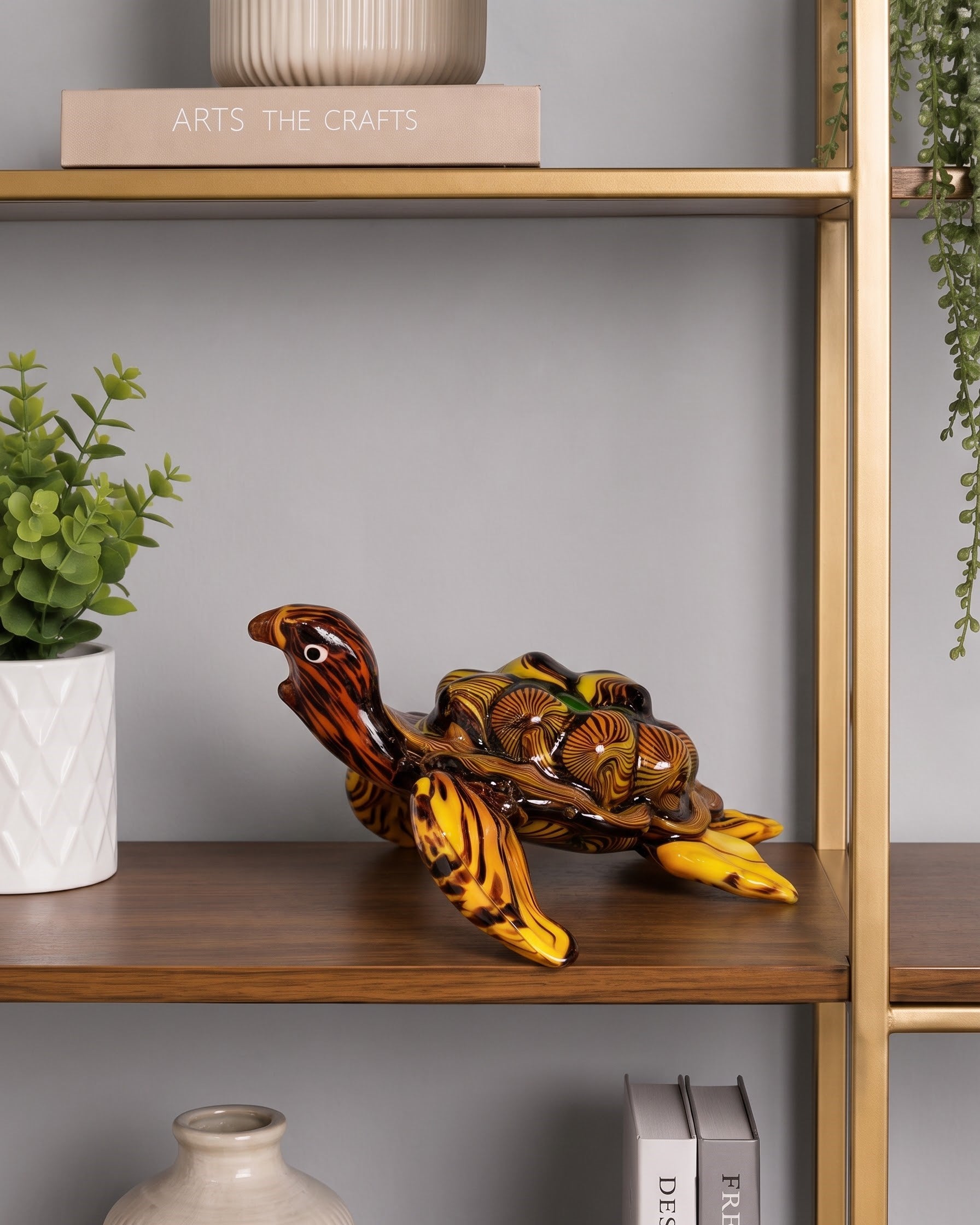 Golden Wave Turtle Decorative Glass Figurine 
