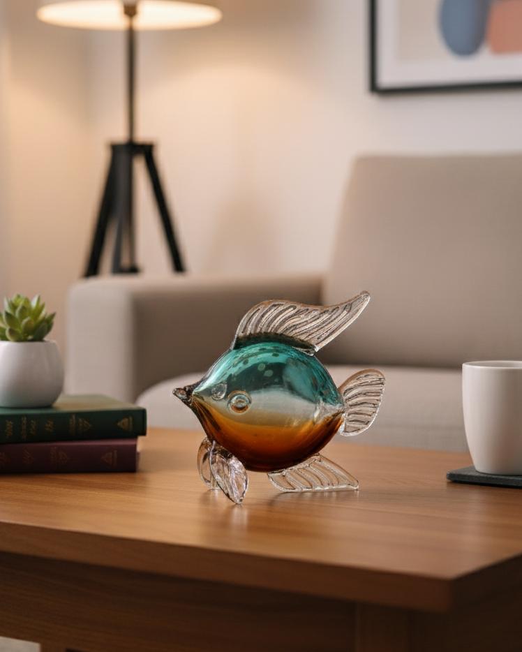Aqua Ember Glass Decorative Fish Figurine 