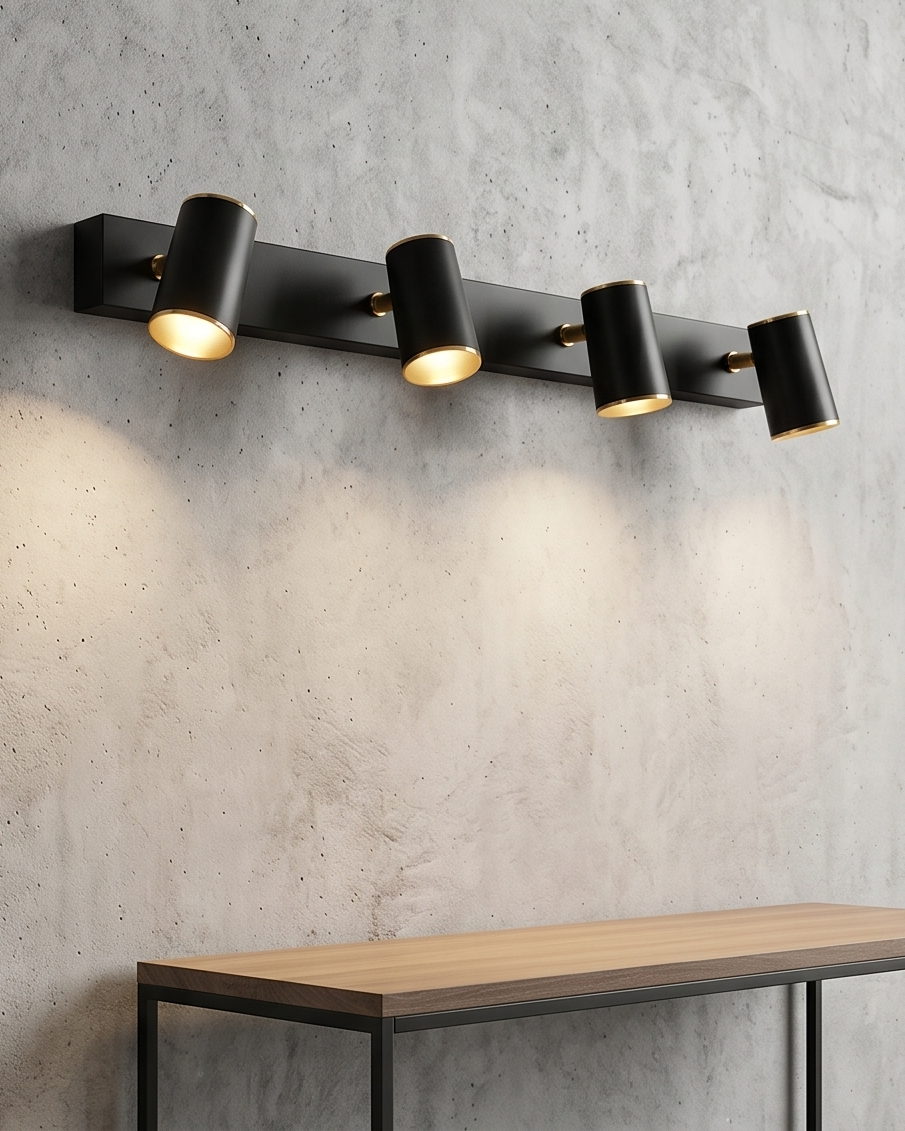 Matte Black Linear Vanity Light - 4 Lights 