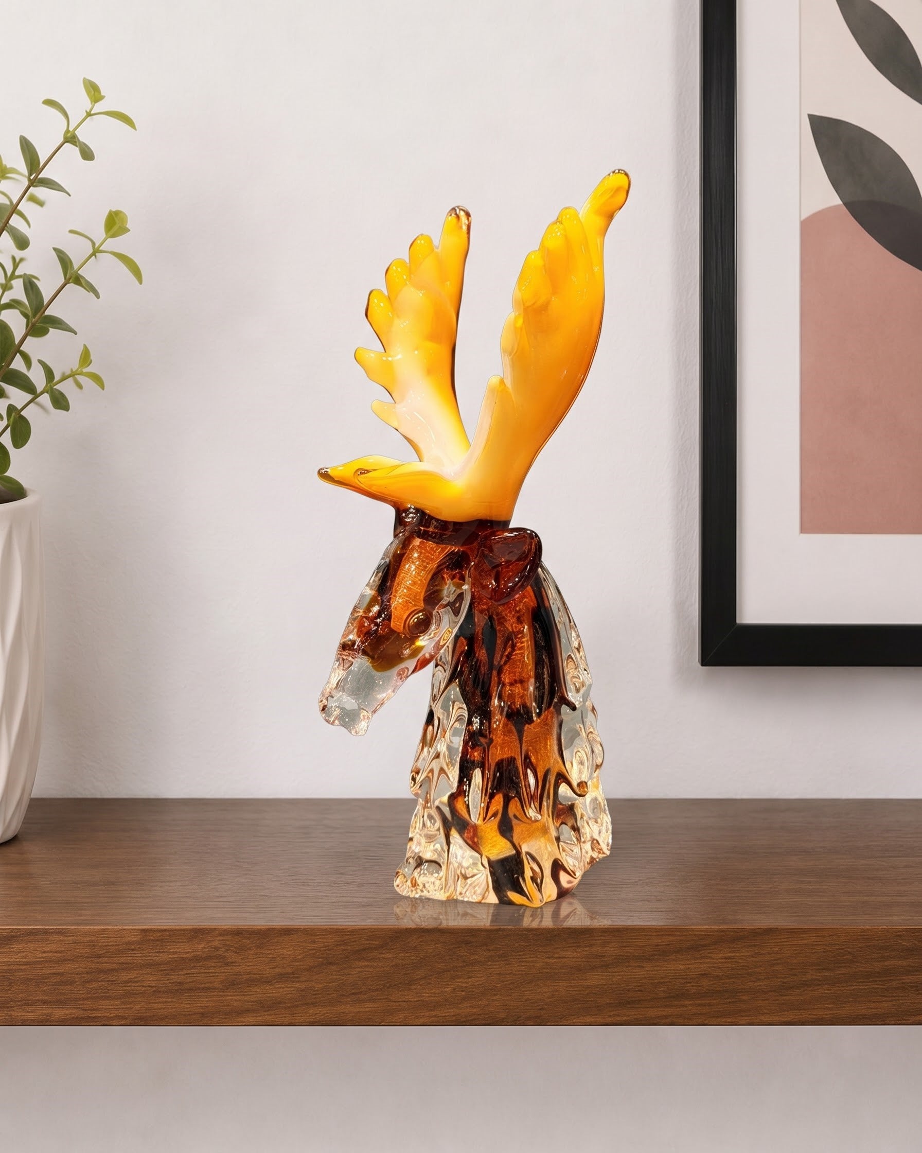 Amber Antler Deer Decorative Glass Figurine 