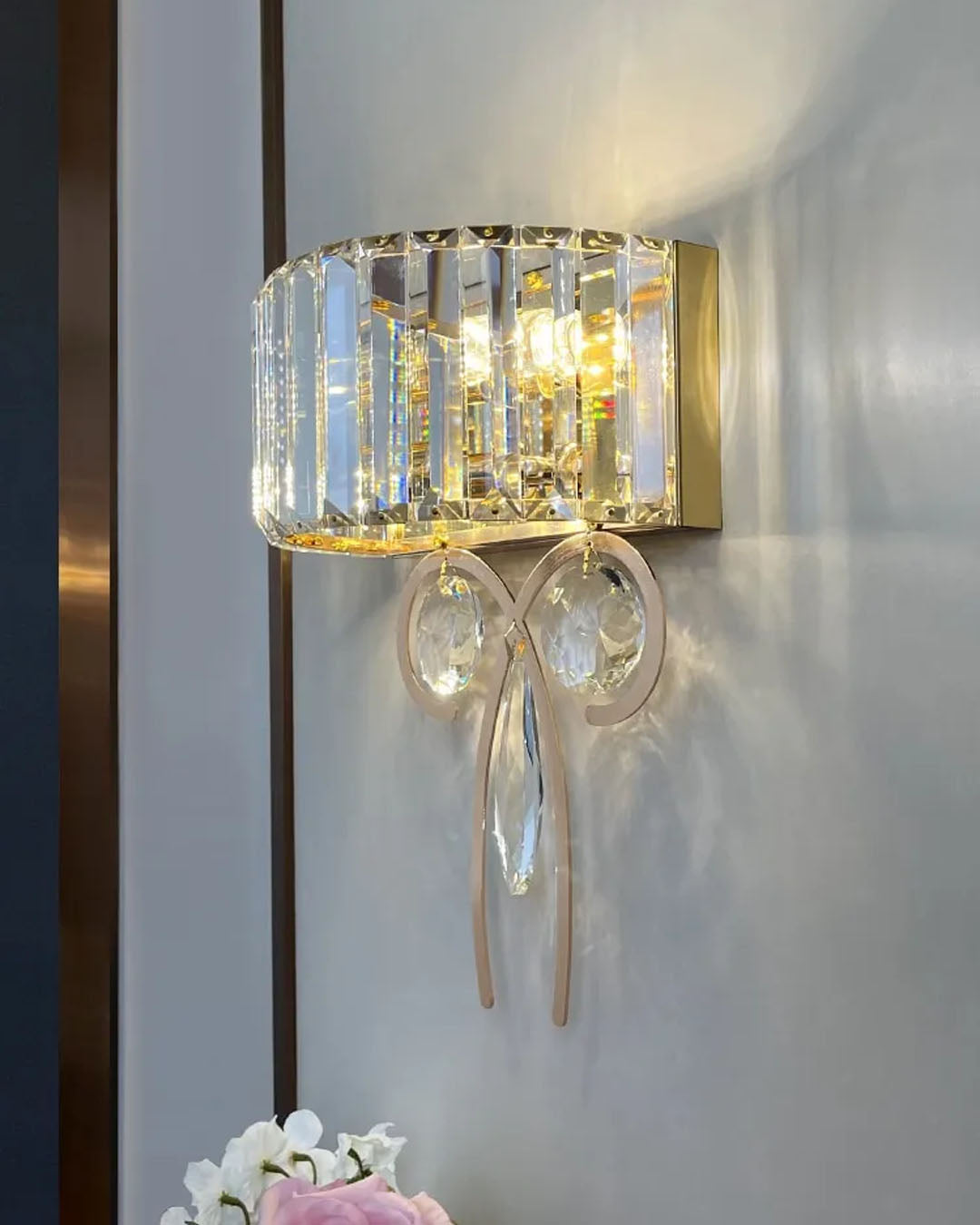 Crystal Prism Wall Sconce With Drop Pendants 