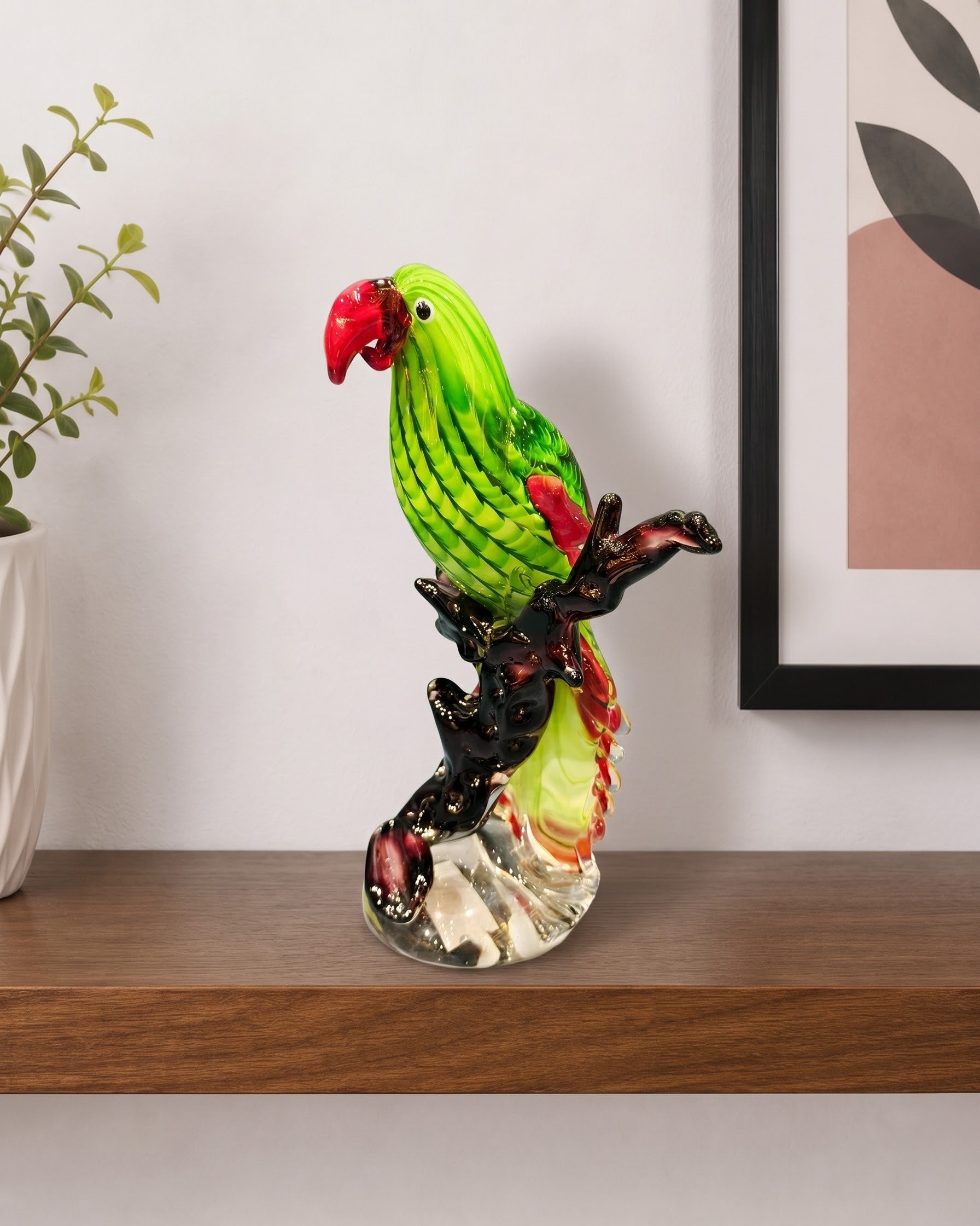 Royal Green Parrot Decorative Glass Figurine 