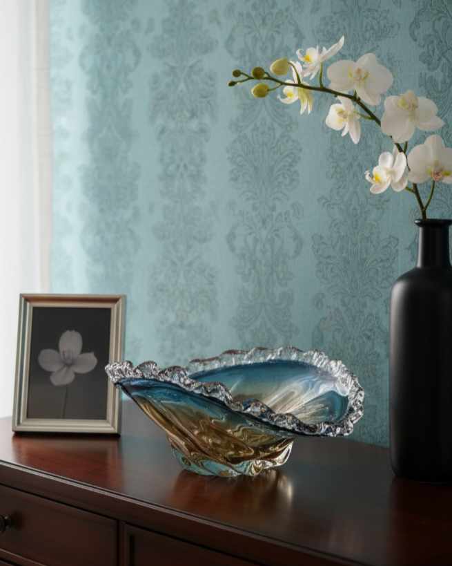 Ocean Ripple Art Glass Centerpiece Decorative Bowl 