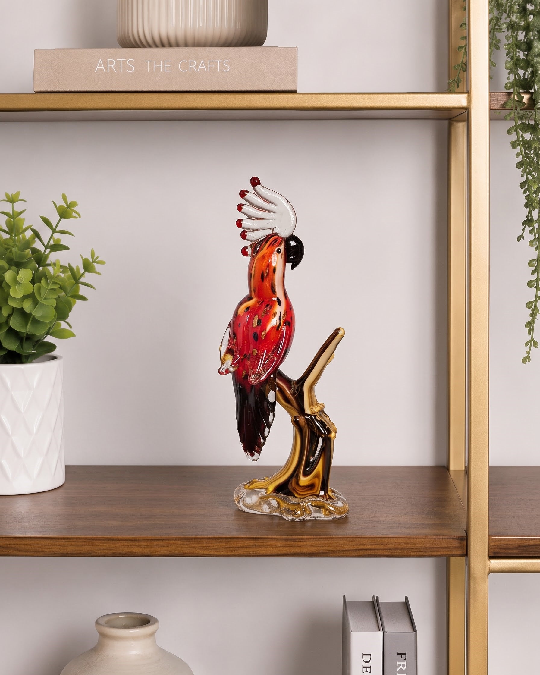 Crimson Cockatoo Art Decorative Glass Figurine 