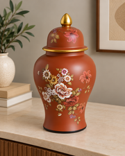 Royal Crimson Blossom Temple Jar - Large