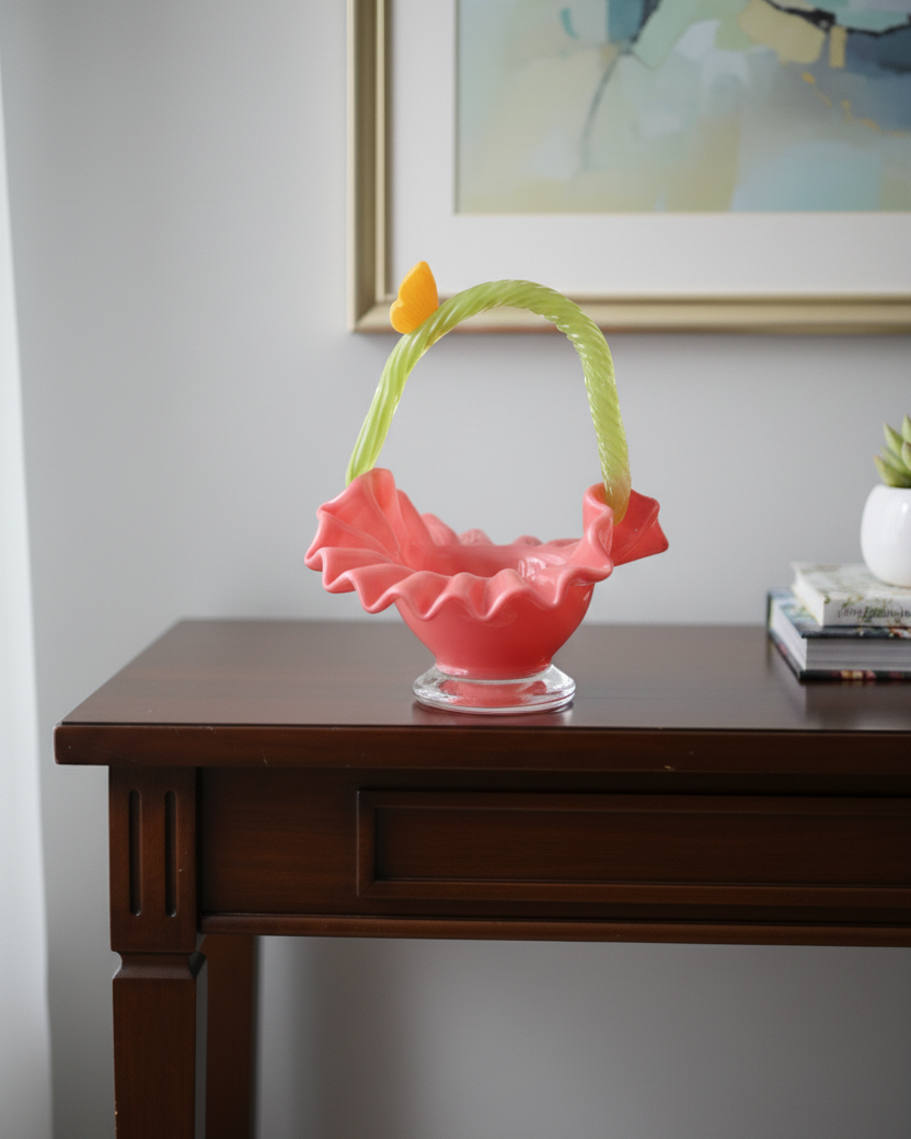 Blossom Ruffle Glass Decorative Basket Bowl 