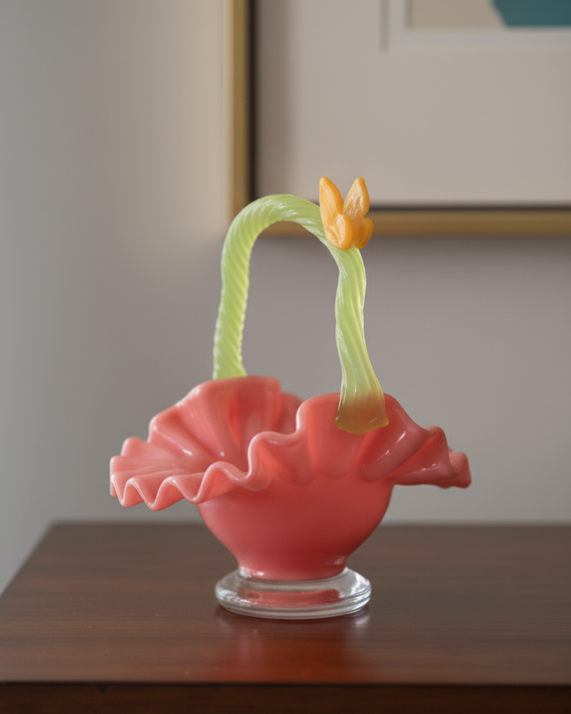 Blossom Ruffle Glass Decorative Basket Bowl 