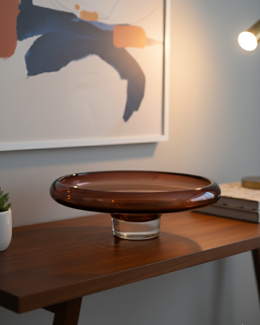 Amber Glass Pedestal Fruit Bowl 