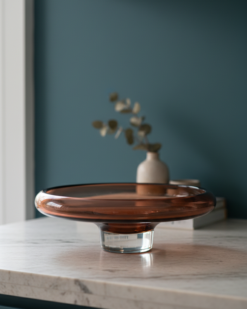 Amber Glass Pedestal Fruit Bowl 