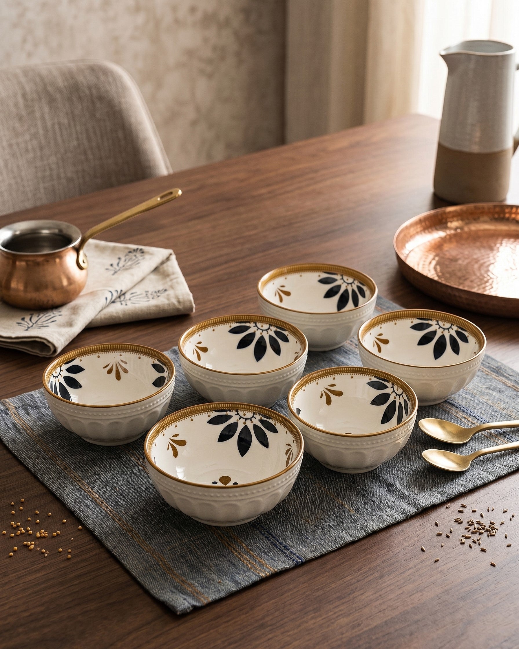 Golden Bloom Katori - Set Of 6 Style - 1 