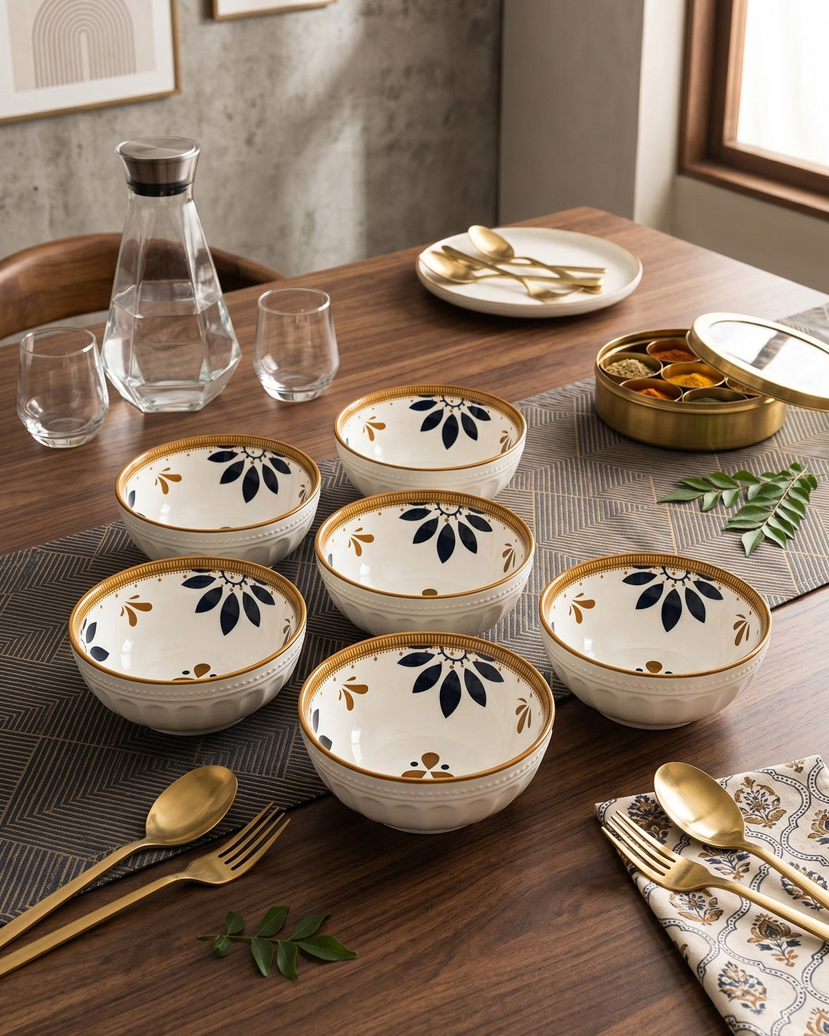 Golden Bloom Katori - Set Of 6 Style - 1
