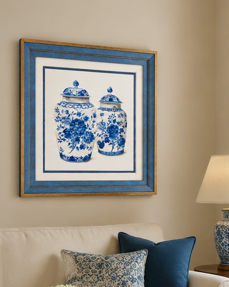 Blue & White Framed Wall art - 12"x12" 