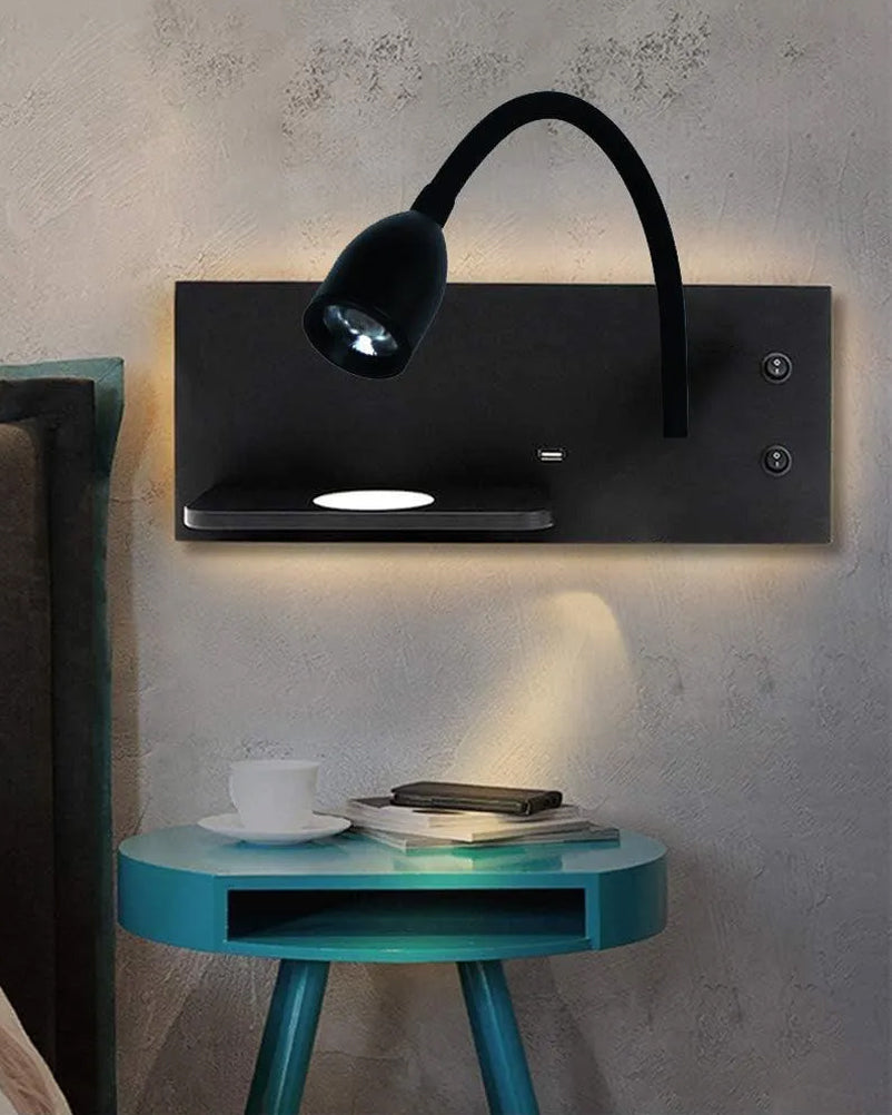 Spot Wall Light with USB Charging & Wireless Fast Charger Body Type - BK