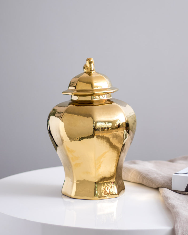 Luxe Gold Hexagonal Temple Jar