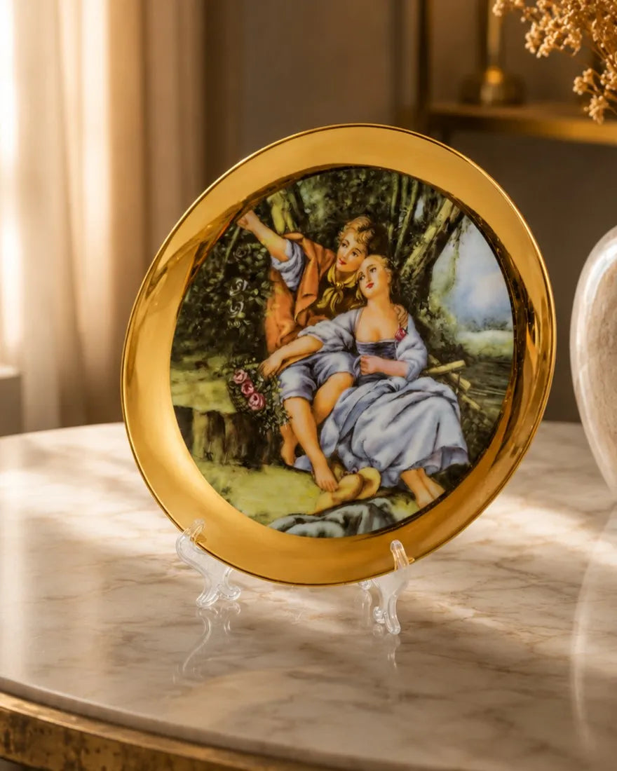 Victorian Elegance Golden Rim Decorative Plates - 27 CM 
