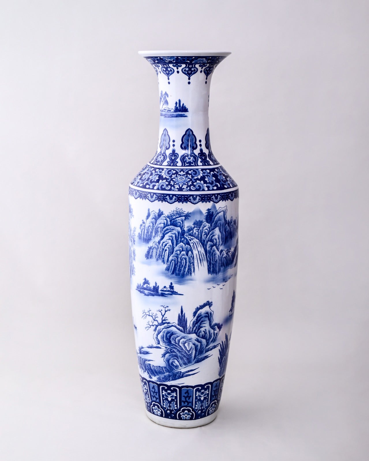 Majesty of Mountains Blue & White Tall Floor Vase - 125 cm 