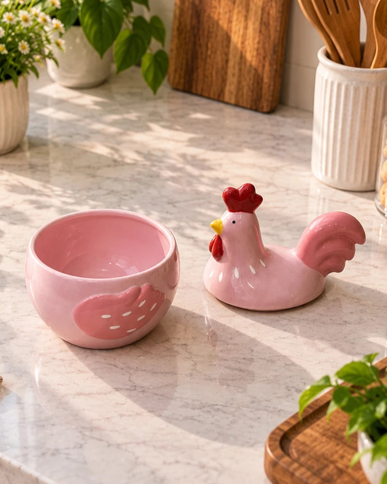 Blushing Rooster Storage Jar