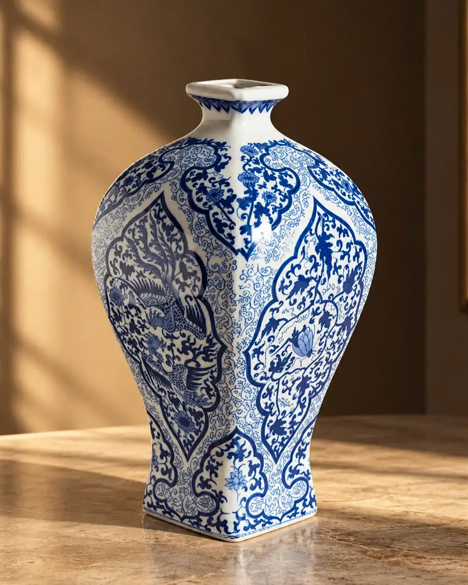Ornate Floral Paisley Motif Faceted Vase
