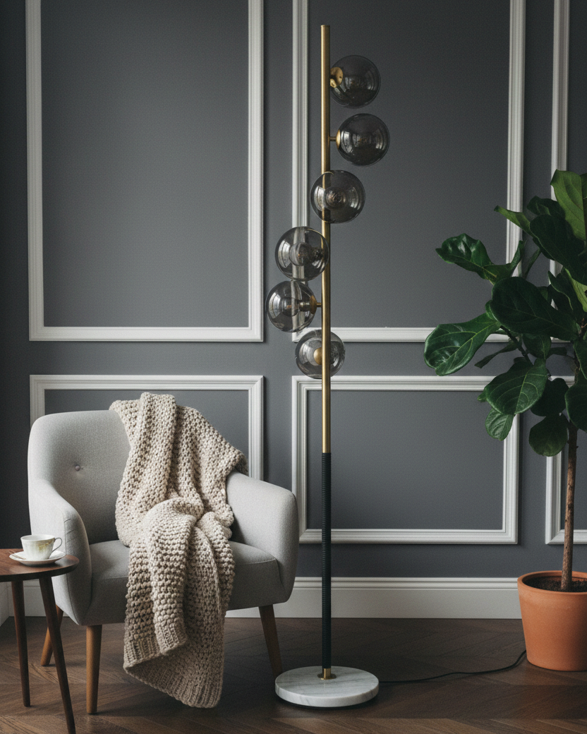 Modern Smoke Globe Floor Lamp 