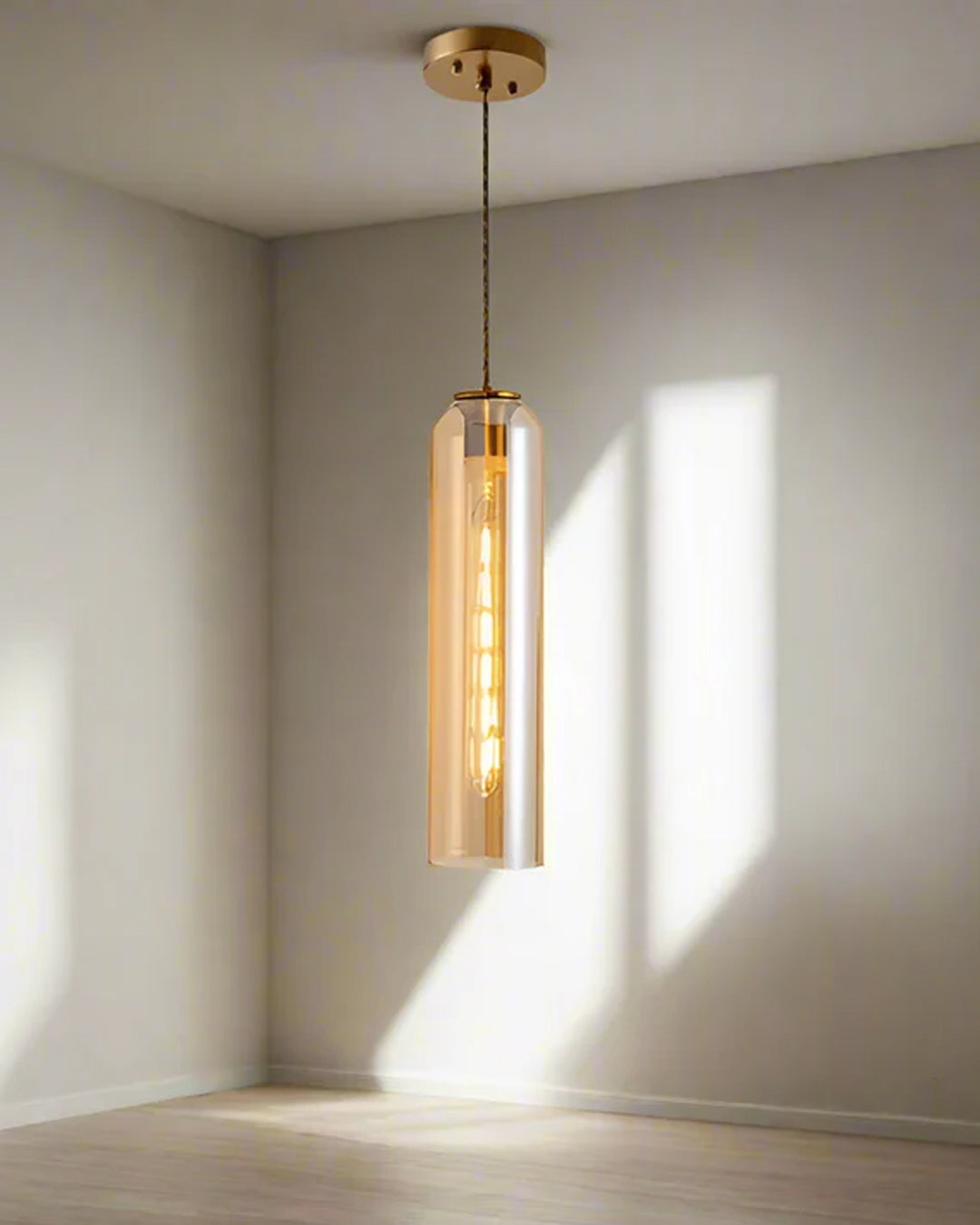 Cylinder Glass Pendant Light - Amber 