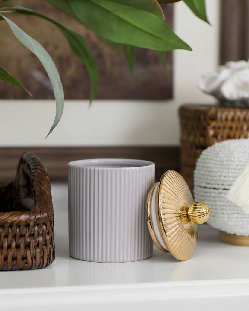 Luxe Ribbed Storage Jar With Lid - Set Of 3 