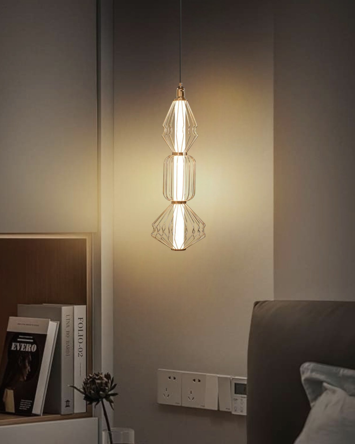 Stacked Metal and Crystal Hanging Light 