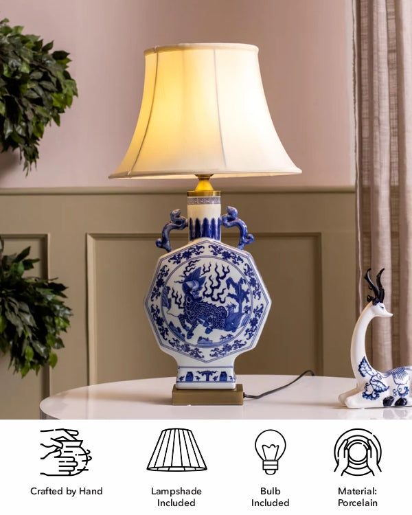 'Flying Dragon' Porcelain Moon Vase Table Lamp