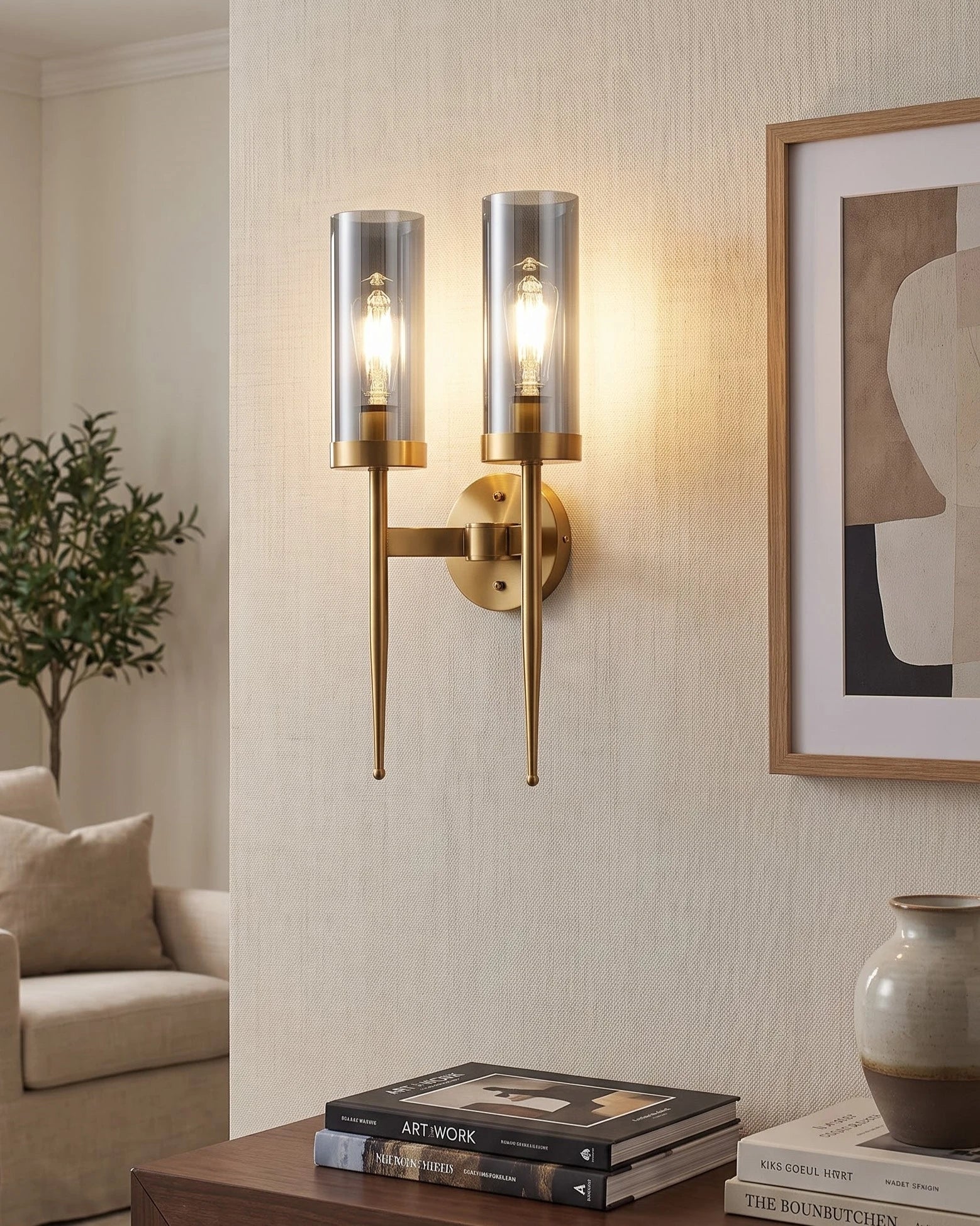 Twin Cylinder Glass Wall Light - Smoke 