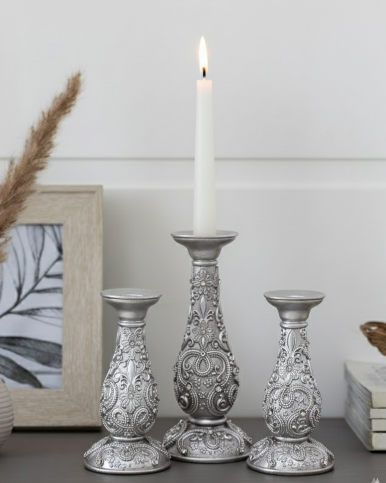 Silver Ornate Floral Candle Stand - Small 