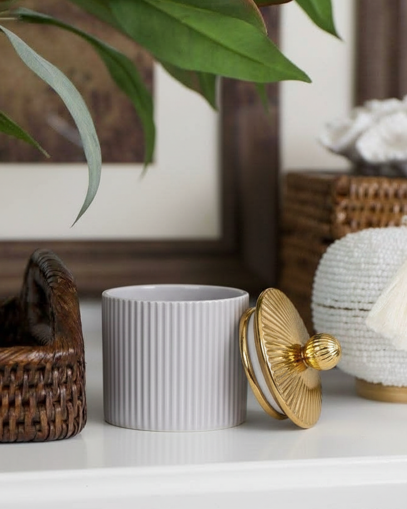 Luxe Ribbed Storage Jar With Lid - Set Of 3 
