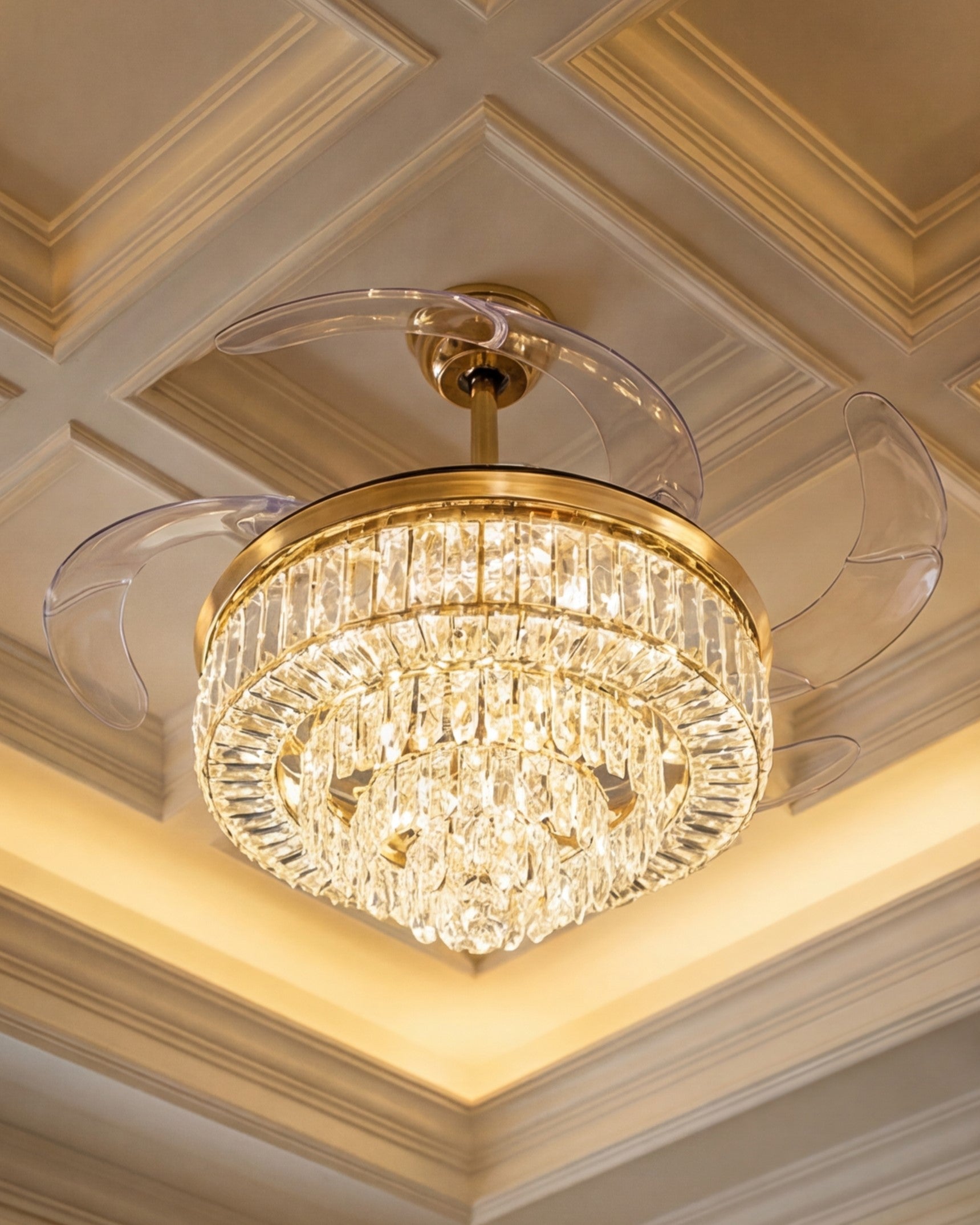 Crystal Ring Retractable Ceiling Fan + Chandelier Light (with Remote Control) 