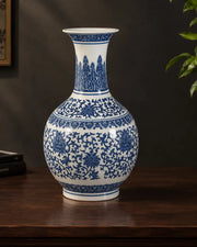 Blue & White Ornamental Floral Bulb Vase