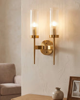 Twin Fluted Ribed Glass Wall Light - Smoke 