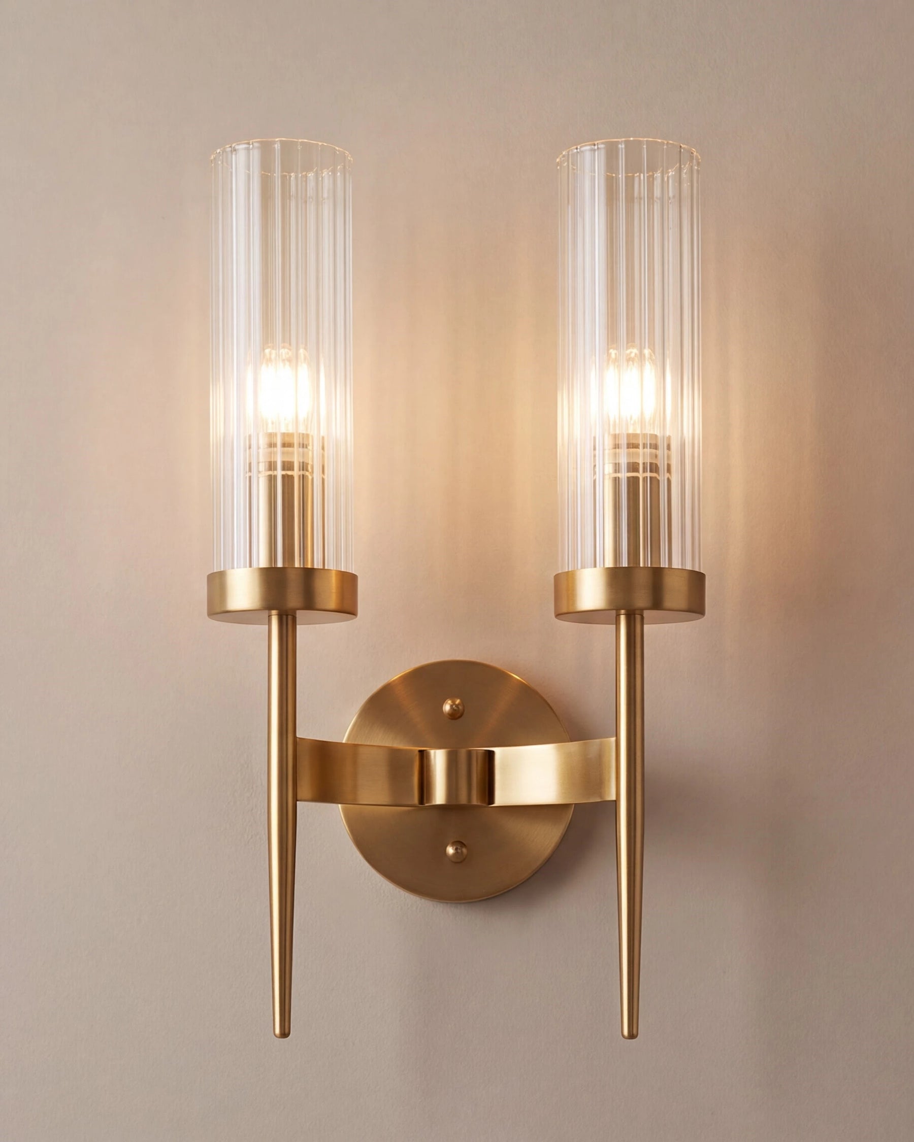 Twin Fluted Ribed Glass Wall Light - Smoke 